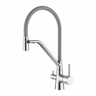 4897-9 Смеситель Кухня LEDEME с выходом для питьевой воды, с силиконовым изливом (серый/хром)