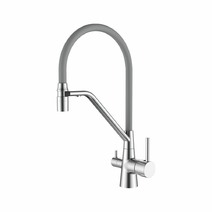 4897A-9 Смеситель Кухня LEDEME с выходом для питьевой воды, с силиконовым изливом (серый/сатин)