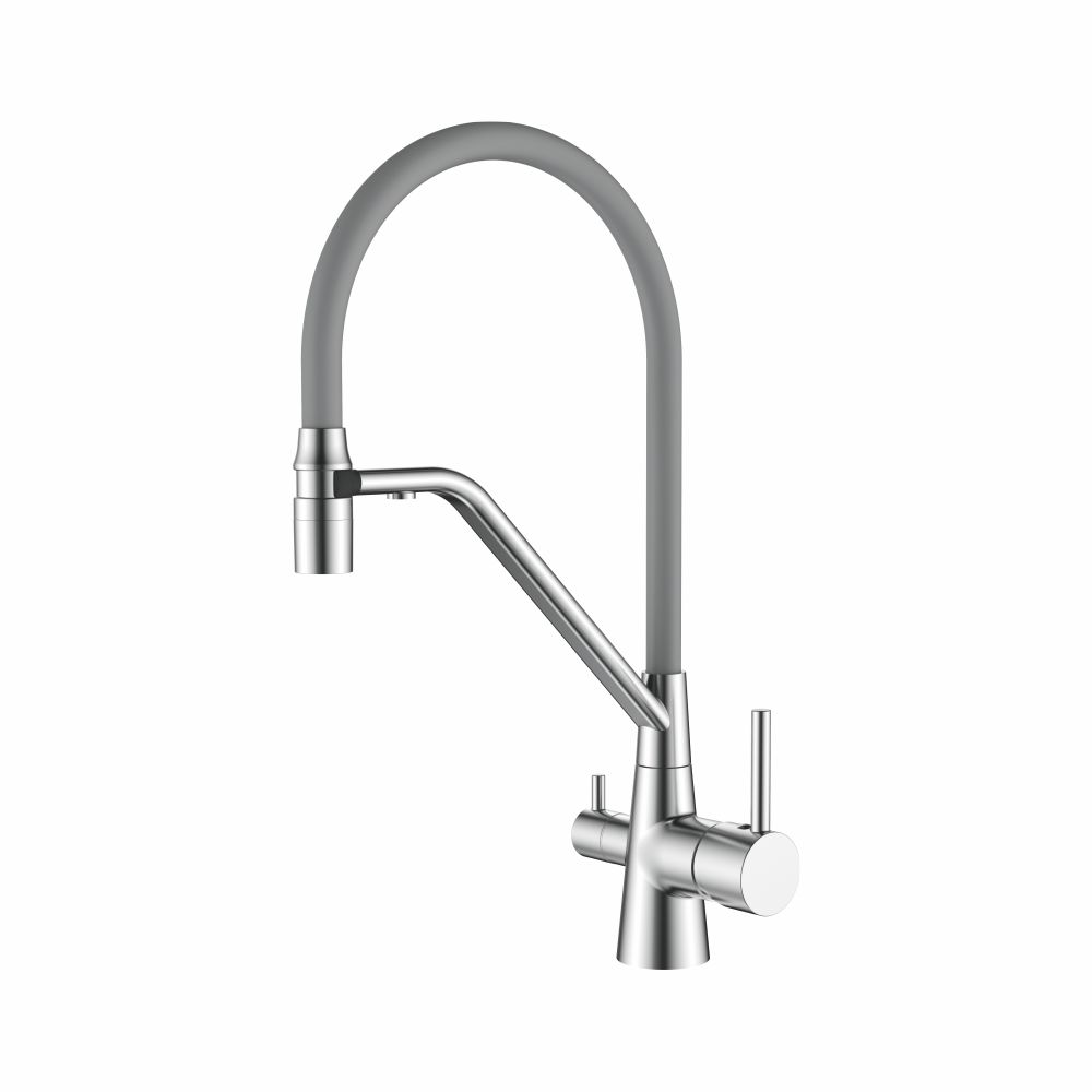 4897A-9 Смеситель Кухня LEDEME с выходом для питьевой воды, с силиконовым изливом (серый/сатин)