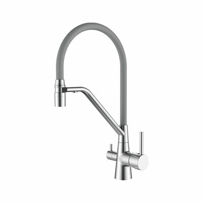 4897A-9 Смеситель Кухня LEDEME с выходом для питьевой воды, с силиконовым изливом (серый/сатин)