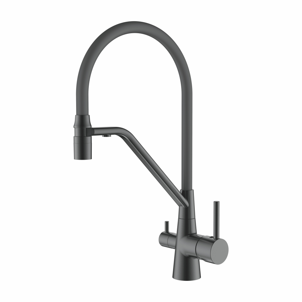 4897D-12 Смеситель Кухня LEDEME с выходом для питьевой воды, с силиконовым изливом (оруж сталь)