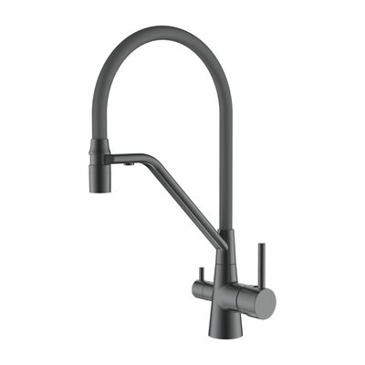 4897D-12 Смеситель Кухня LEDEME с выходом для питьевой воды, с силиконовым изливом (оруж сталь)