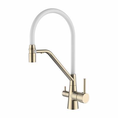 4897Y-3 Смеситель Кухня LEDEME с выходом для питьевой воды, с силиконовым изливом (белый/золотой сатин)