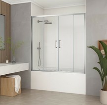 Шторка для ванны SANTREK AQUA Slim DF-1500-C-Chrome (раздвижная, р-р:1500*1400 стекло Прозр 5 мм, профиль  Хром)
