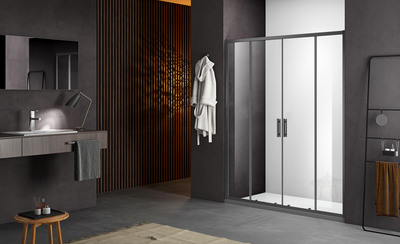 Душевое ограждение SANTREK AQUA Time- DF-1700-C-Matt Black 1700*1950 Прямое стекло Прозр 6 мм, профиль Черный