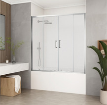 Шторка для ванны SANTREK AQUA Slim DF-1700-G-Chrome (раздвижная, р-р:1700*1400 стекло Грейп 5 мм, профиль  Хром) 2 МЕСТА