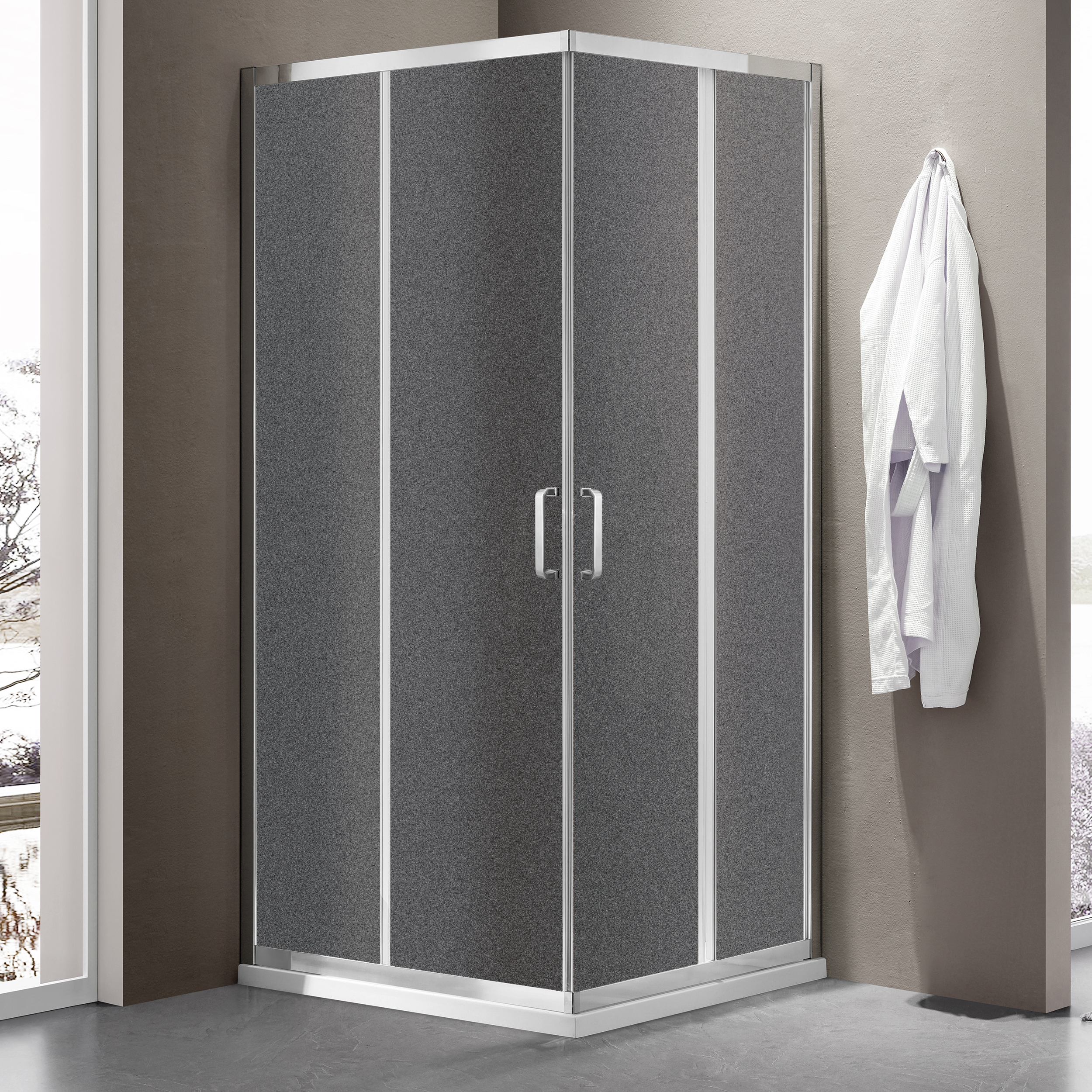 Душевое ограждение SANTREK AQUA Iris-CR-1000*900-G-Chrome 1000*900*1850 Г-обр. стекло Грейп 6мм, профиль Хром 