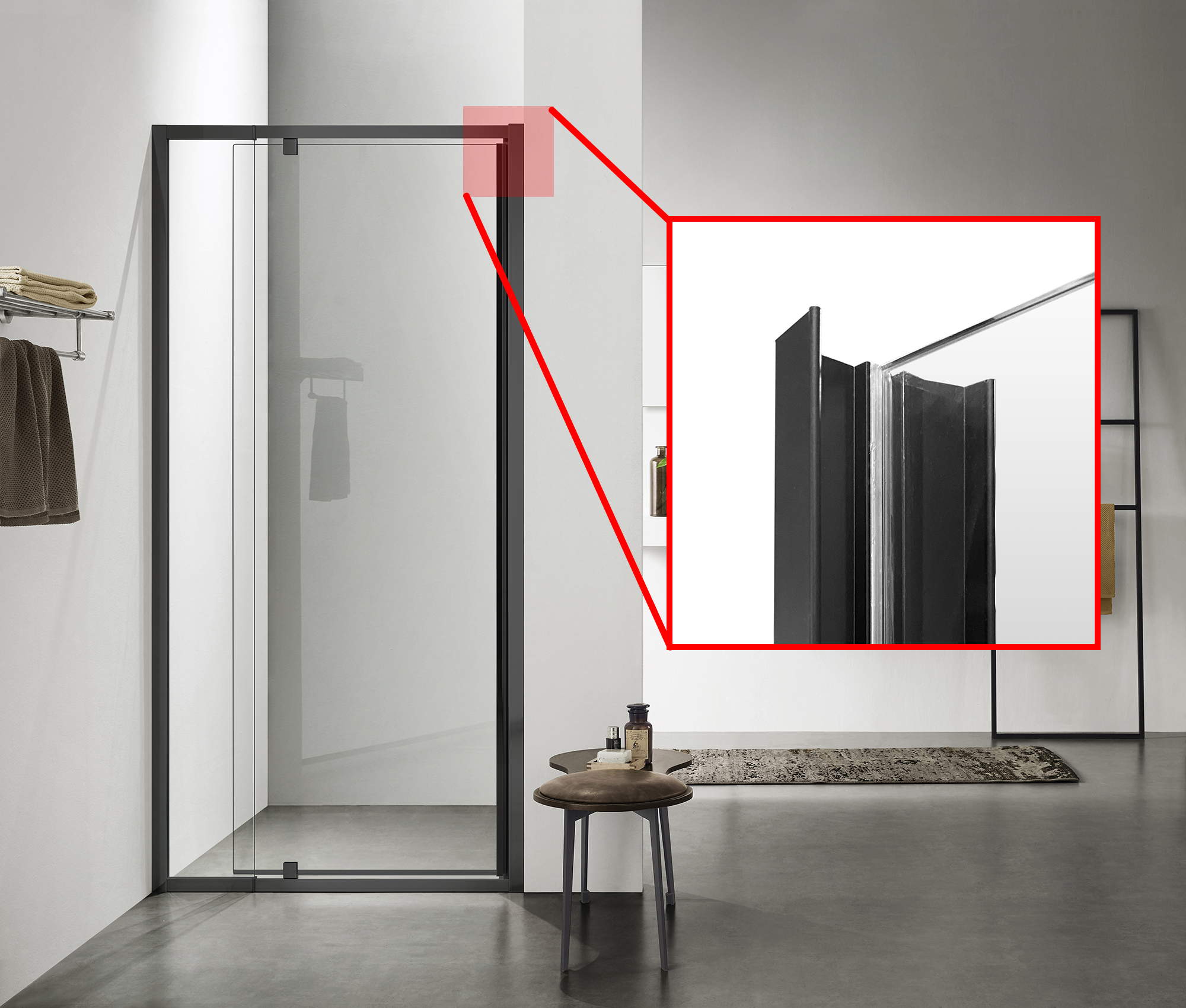 Душевое ограждение SANTREK AQUA Time- DF-DP-800-C-Matt Black 800*1950 Прямое стекло Прозр 6 мм, профиль Черный 