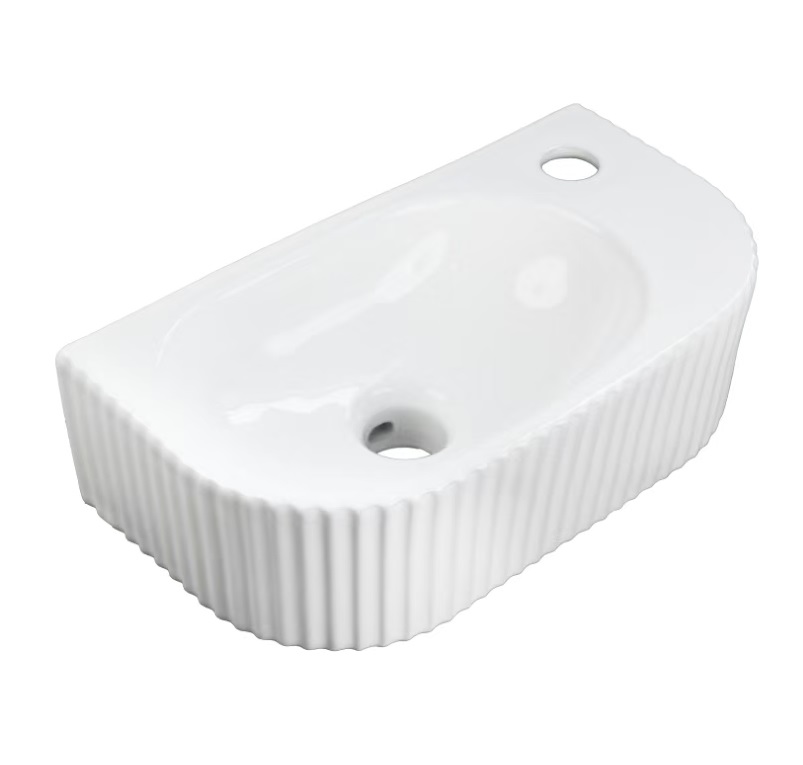 Раковина подвесная HOLLER K-6427L ЛЕВАЯ (400*220*120мм), белая (+ крепеж)