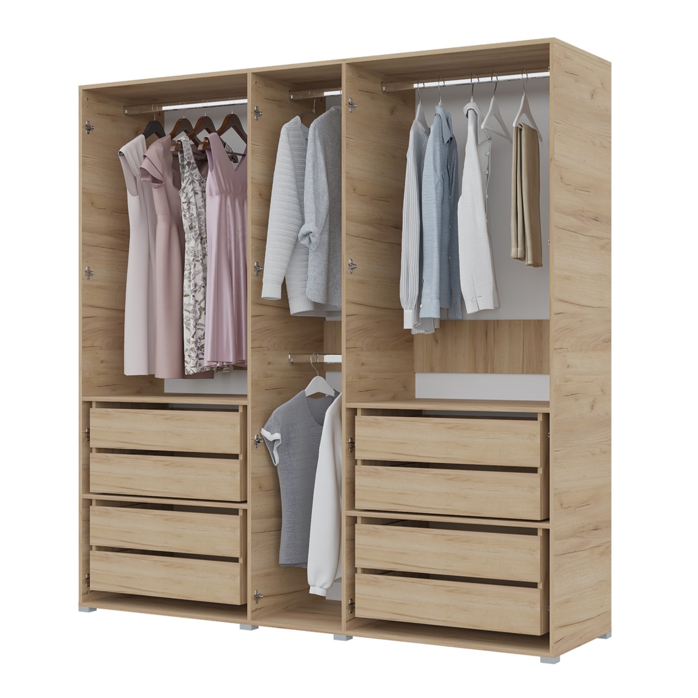  Шкаф Бостон 2500 5 створок, 4 ящика Дуб золотой крафт/Бетон 2 ств, Дуб золотой крафт 3ств (10 мест)