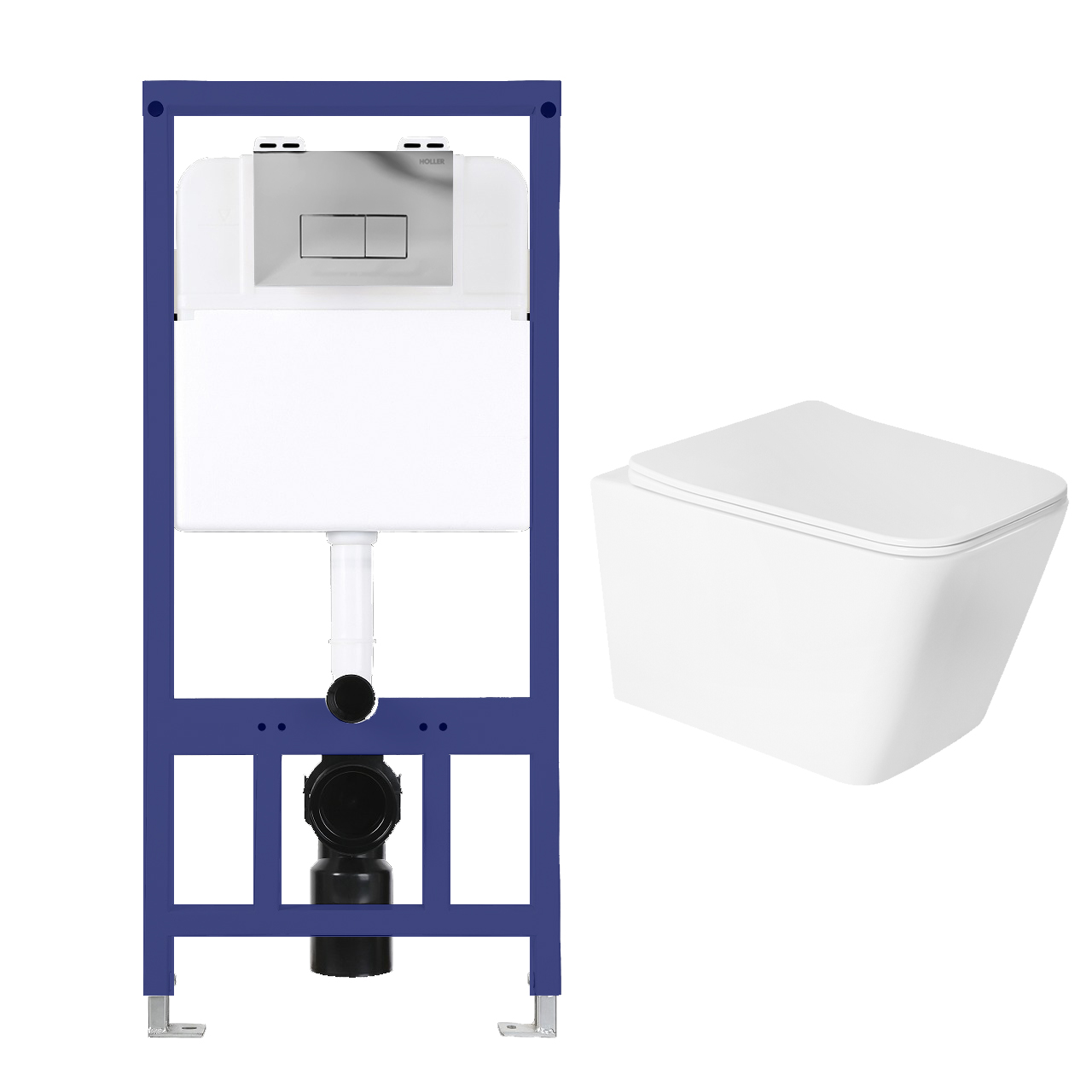 Инсталляция HOLLER MQ102 (комплект 3 в 1) + Унитаз подвесной безободковый (Торнадо 3.0) HOLLER COMO, белый + Клавиша смыва HOLLER GPV, хром