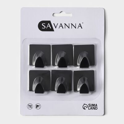 Крючки самоклеящиеся SAVANNA Black Loft, 6 шт., металл, 3.5*3.8*1.8 см, чёрные 9936815