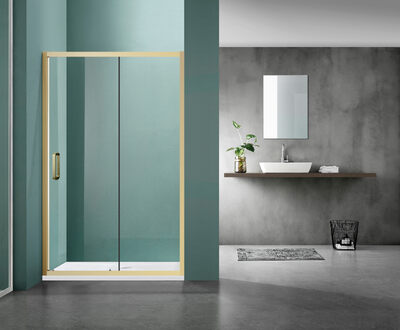 Душевое ограждение SANTREK AQUA Iris- DF-1400-C-Brushed Gold 1400*1850 Прямое стекло Прозр 6мм, профиль Брашированное золото 