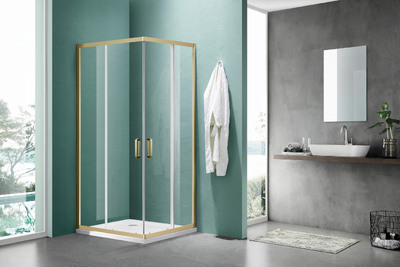 Душевое ограждение SANTREK AQUA Iris-CR-800-C-Brushed Gold 800*800*1850 Г-обр. стекло Прозр 6мм, профиль Брашированное золото