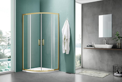Душевое ограждение SANTREK AQUA Iris-R-900-C- Brushed Gold 900*900*1850 Радиус стекло Прозр 6мм, профиль Брашированное золото