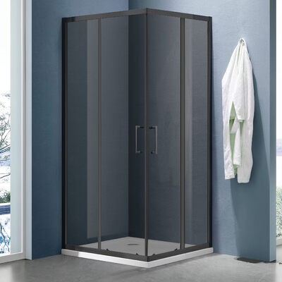 Душевое ограждение SANTREK AQUA Lea-CR-900-Т-Matt Black 900*900*1850 Г-обр. стекло Тонированное 5мм, профиль Чёрный 