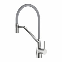 4397A-9 Смеситель Кухня LEDEME с силиконовым изливом МАКСИ (серый/сатин)