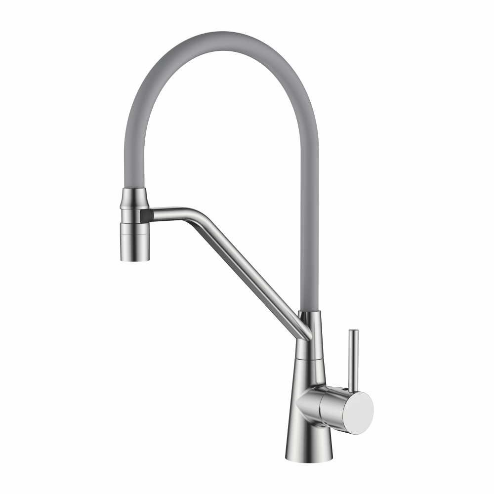 4397A-9 Смеситель Кухня LEDEME с силиконовым изливом МАКСИ (серый/сатин)