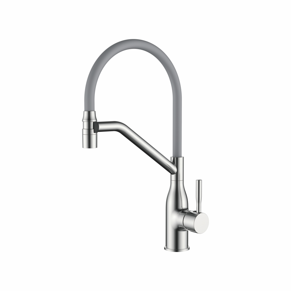 4798A-9 Смеситель Кухня LEDEME с силиконовым изливом МАКСИ (сатин/серый)