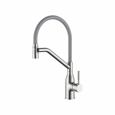 4798A-9 Смеситель Кухня LEDEME с силиконовым изливом МАКСИ (сатин/серый)