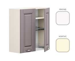 Шкаф навесной ШСВ-800_Н8 (сушка) CHALET Корпус - Миндаль  Фасад МДФ - матовая Ясень Дип белый (3 места) МК107+УН521+МД921