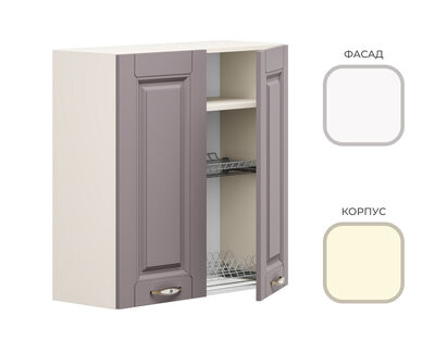 Шкаф навесной ШСВ-800_Н8 (сушка) CHALET Корпус - Миндаль  Фасад МДФ - матовая Ясень Дип белый (3 места) МК107+УН521+МД921