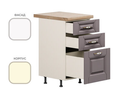 Стол С3ЯК-400 (3 ящ.)  CHALET Корпус - Миндаль  Фасад МДФ - матовая Ясень Дип белый МИ892+УЛ136