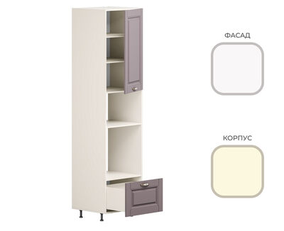 Шкаф ПДМ-600_Н10 (пенал дух.шк+свч.) CHALET Корпус - Миндаль  Фасад МДФ - матовая Ясень Дип белый (3 места) МИ846+УК310