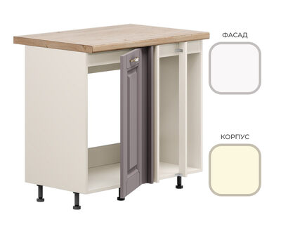 Стол МП-1000 (угл. 1ств.) CHALET Корпус - Миндаль  Фасад МДФ - матовая Ясень Дип белый МИ862+УК652