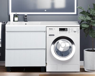 Подстолье под стиральную машину SANTREK HOME "Модена-130" (Белый монохромный) 2 ящика под умывальник "Марсал-130" 1300х870х478