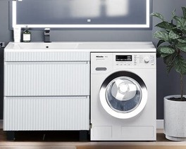 Подстолье под стиральную машину SANTREK HOME "Модена-140" (Белый монохромный) 2 ящика под умывальник "Марсал-140" 1400х870х478