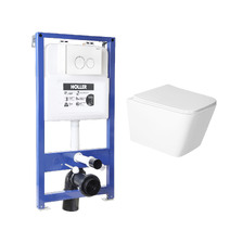 Инсталляция HOLLER MQ100 (комплект 3 в 1) + Унитаз подвесной безободковый HOLLER BLOCK_T , белый + Клавиша смыва HOLLER MWRC, белый