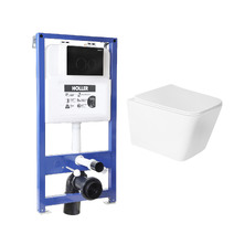 Инсталляция HOLLER MQ100 (комплект 3 в 1) + Унитаз подвесной безободковый HOLLER COMO, белый + Клавиша смыва HOLLER MBR, черный матовый