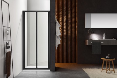 Душевое ограждение SANTREK AQUA Time- RD-800-C-Matt Black 800*1950 Прямое стекло Прозр 5 мм, профиль Черный 