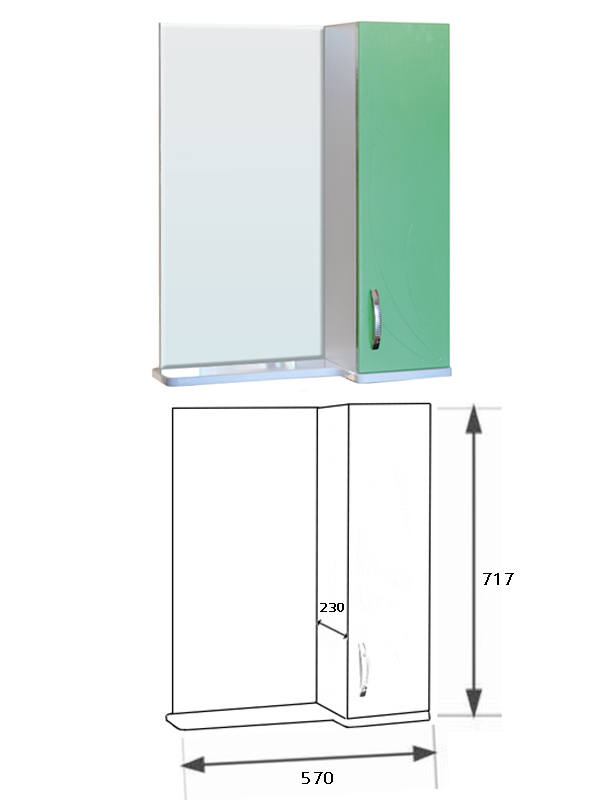 Зеркало-шкаф SANTREK HOME "Весна 60" правый (салатовый) 570*717*230