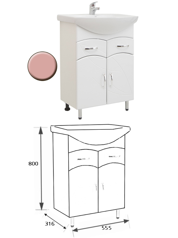 Подстолье SANTREK HOME "Весна 60" (розовый) 2 ящика 2 двери под умыв. "БАЙКАЛ-60" 555х800х316