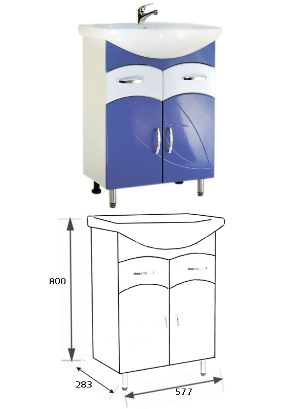 Подстолье SANTREK HOME "Весна 60" (синий) 2 ящика 2 двери под умыв. "Эрика-61" 577х800х283