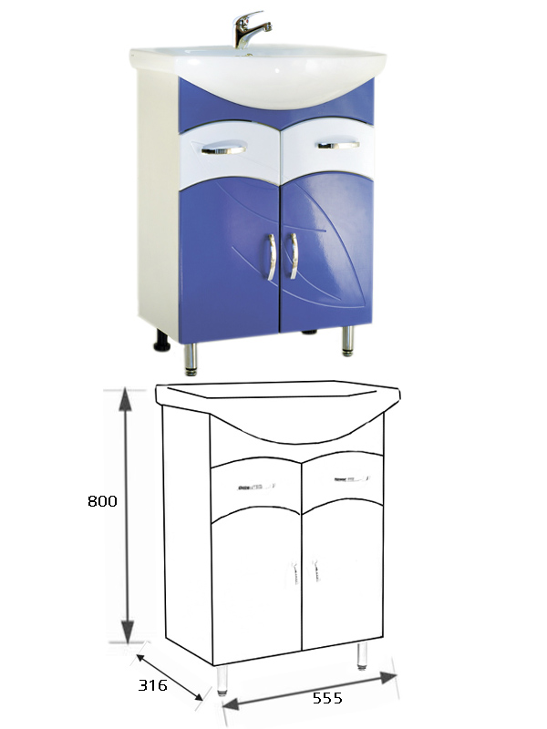 Подстолье SANTREK HOME "Весна 60" (синий) 2 ящика2 двери под умыв. "БАЙКАЛ-60" 555х800х316