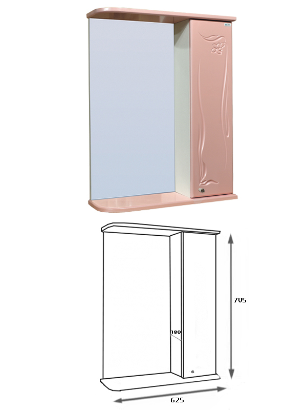 Зеркало-шкаф SANTREK HOME "Глория 60" правый (розовый) 625*705*180