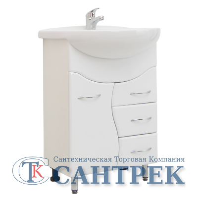 Подстолье SANTREK HOME "Ева" (белый) 3 ящика 1 дверь под умыв."ЭРИКА-55" 487х800х303