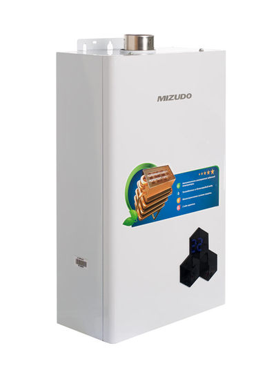 Газовый водонагреватель Mizudo ВПГ4-11Т белый (11л/мин, 22кВт,медн.теплообм, полутурбо, 2 года гар ТРУБА В КОМПЛЕКТЕ) в520/ш330/г140 мм
