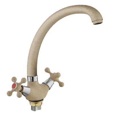 Смеситель Кухня Lemen 1/2 м/к, КРЕСТ, на гайке бежевый (LD 91765М)