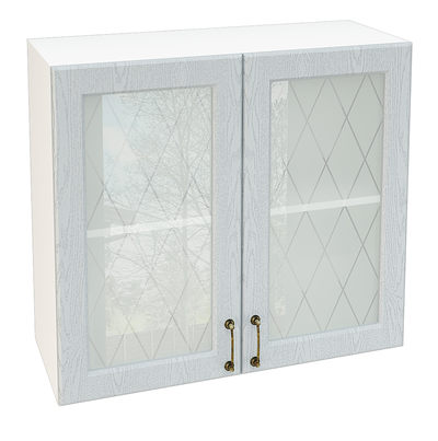 Шкаф верхний со стеклом 800 Ницца дуб серый фасад МДФ 2 кор.(В800 бел Ф55 дуб сер)