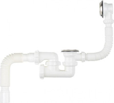 V255-25-MR Сифон для ванны регулируемый с выпуском и переливом Aquant с гибкой трубой 40х40/50 (длина болта 60 мм)