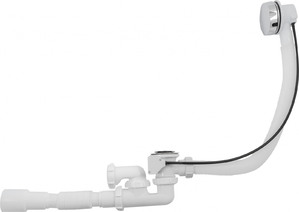V312-18-MR Сифон для ванны регулируемый с выпуском и переливом Aquant с гибкой трубой 40х40/50 полуавтомат