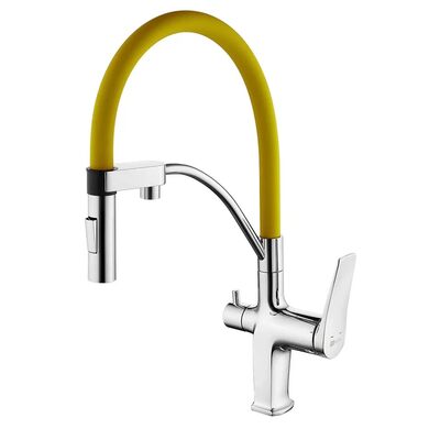 LM3074C-Yellow Comfort Смеситель для кухни, с гибким изливом, с подключением к фильтру питьевой воды, хром/желтый LEMARK