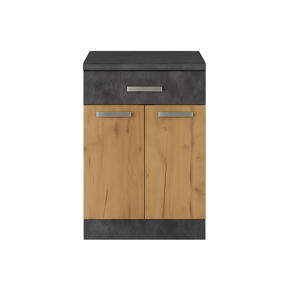 Стол разделочный МУВИ/ЦЕМЕНТ, 1 ящик Н600-1Я Дуб Крафт Золотой/Цемент Темный (810х600х450) Столешница Дуб Обожённый (1190)