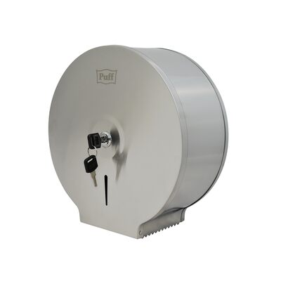 Диспенсер для туалетной бумаги Puff-7615 с ключом АНТИВАНДАЛЬНЫЙ, ХРОМ, втулка не менее 36мм, диаметр рулона 24см