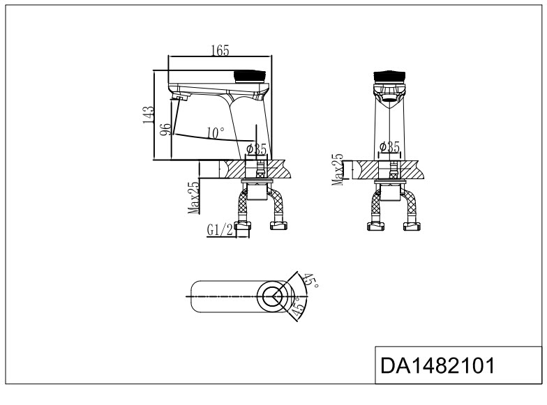 DA1482101 Смеситель для раковины 35 кнопочный картридж D&K.литой, хром