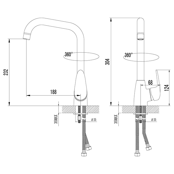 LM3305C Pramen Смеситель для кухни с высоким поворотным изливом, хром LEMARK